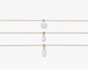 Mother of Pearl hanger ketting | Peer, marquise, rond | Gouden parelmoer schelp bedel | Gold filled goud & 5 micron vermeil