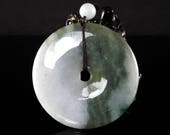 Donut Jadeite Jade Fei Cui (翡翠) White and Green, Jade Pi disc 100 Natural (Grade A), 55mm - 2.1 quot - CJ54467