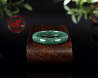 Natural Green Jadeite Jade Ring US 9.5 - 19.5mm, Certified Jadeite Jade ring. Jade ring for women or men. Jade thin ring.