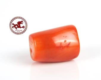 Large safron Red Coral Bead, Red Coral Barrel Bead, Pierced Red Coral Bead, drilled red Coral bead of 22.15ct