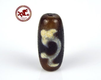 Tibetan DZI "Double Ruyi", Old, small and Powerful agate bead Dzi, translucent and worn bead, Tibetan agate bead, tribal Dzi beads