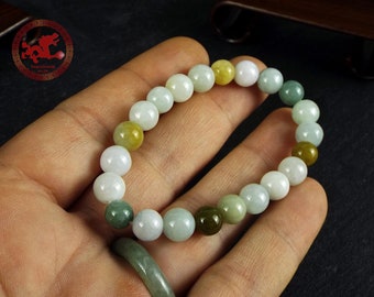 Multicolor Jade bracelet. Natural Jadeite Jade 8mm bead bracelet. Jade Beads Bracelet for Women and Men.