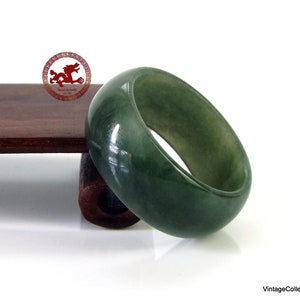 Natural Jade Ring US 9.5 - 19.5mm, Bluish Green Jadeite Jade Ring Untreated, Natural Jadeite Jade wide ring for men or women