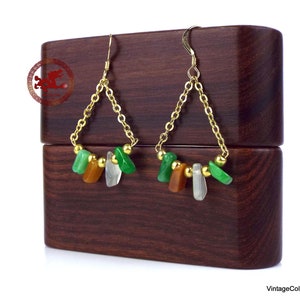 Beautiful Jade Earrings, Icy natural Jade & gold Earrings, translucent, brown Jadeite Jade Certified and 14k Gold plated earrings for woman
