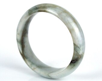 Natural Jade vintage Bangle 54 mm -2.12, Jadeite bracelet, white, green & brown, for woman and girl.