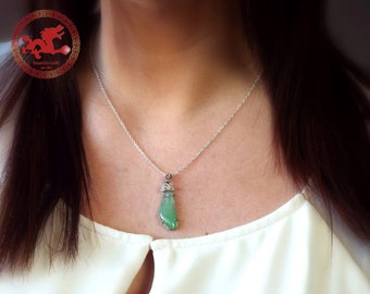 Icy green Jadeite Jade pendant, Natural and translucent Jadeite Jade necklace with a silver chain. Certified Crimped Jade Pendant Necklace