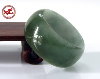 Natural Jade Ring 11.75- 21.3mm. Green and White Jadeite Jade Thumb Ring size US 11.75. Jade ring for men