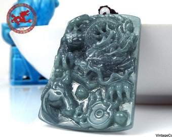 Jade Dragon pendant, translucent Green, Jade Dragon necklace, natural Jadeite Jade Amulet Certified, Jade amulet