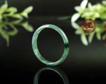 Grayish Green Natural Jadeite Jade Thin Ring US 9 - 19.2mm, Translucent Jade Ring, Certified Jade Ring, Women's Jade Ring