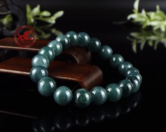 Green Jade beaded Bracelet 10mm, Natural green Jadeite Jade bead stretch Bracelet, Certified jade bangle for woman or men, Green Jade beads