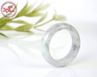 Natural Jade Ring US 7 - 17.3mm, White with Gray specks natural Jadeite Jade Ring, Untreated Undyed Jade ring, woman jade ring