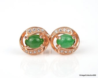 Exclusive Green Natural Jade and Pink Sterling Silver and Zirconia Earrings - with Certificate