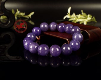 Lavender Jade bracelet. Lavender Jadeite Jade 12.6mm bead bracelet. Violet Jade Beads Bracelet for Women. Dark Lavender Jadeite bangle