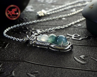 Bean Jade pendant, Natural transparent Icy Jadeite Jade Bean pendant set with 925 silver chain. Necklace with certified Jade pendant