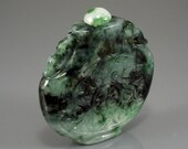 Vintage Chinese Snuff Bottle Green and White Jadeite Jade hand carved finely carved