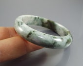 Vintage natural Jade jadeite (Grade A), Natural Bangle Fei Cui 翡翠 white, green Brown with spot light green. hand carved block 54mm JB422