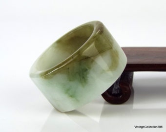Natural White and Green Jade Ring US 12.25 - 21.6mm Straight Cut Men&#39;s Thumb Ring