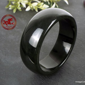 Dark Green Hetian Jade Bangle 62mm-2.44 extra wide 1, Green Black Hetian Nephrite Jade, Certified Natural Jade bangle for woman or man image 3