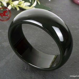 Dark Green Hetian Jade Bangle 62mm-2.44 extra wide 1, Green Black Hetian Nephrite Jade, Certified Natural Jade bangle for woman or man image 2