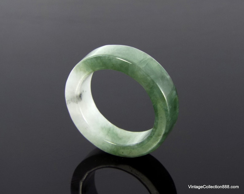 US 8 Untreated Jade Ring Green and White Natural Jadeite Jade Ring with straight cut Certified Jadeite Jade Ring Grade A Green JADE RING