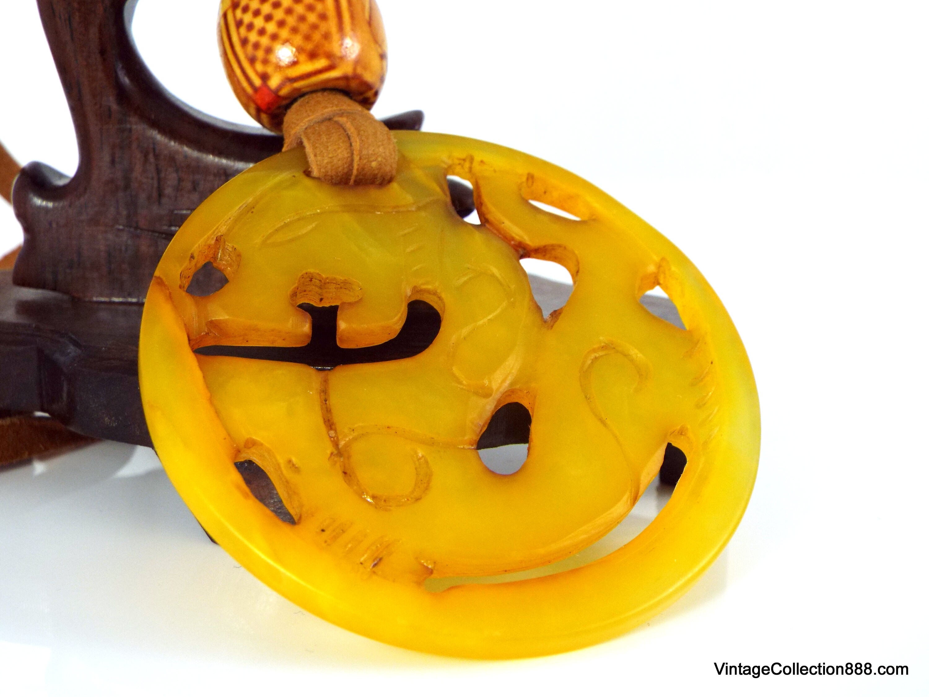 Colgante Vintage de Jade amarillo translúcido de Dragón con | Etsy