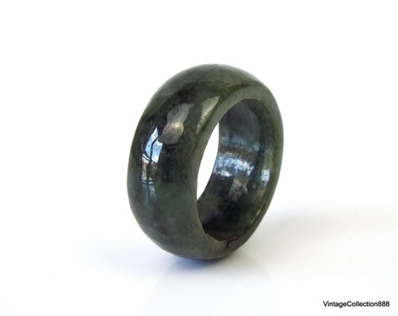 Natural Dark Green Jadeite Jade Ring US 10.25 -20… - image 4