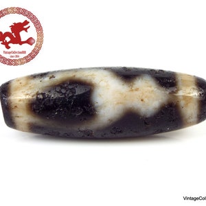 Pendentif Dzi ancienne amulette bouddhiste Agate "Verseau"