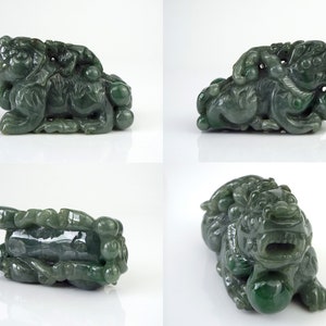 Chinese Pixiu Statue of Natural Green Jadeite Jade, Large Figure 2.74 ...