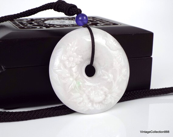 White Jade Disc Pendant 2"-5.2cm with Flowers and… - image 3