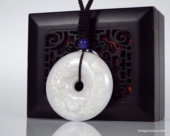 White Jade Disc Pendant 2"-5.2cm with Flowers and… - image 2