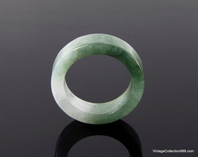 US 8 Untreated Jade Ring Green and White Natural Jadeite Jade Ring with straight cut Certified Jadeite Jade Ring Grade A Green JADE RING