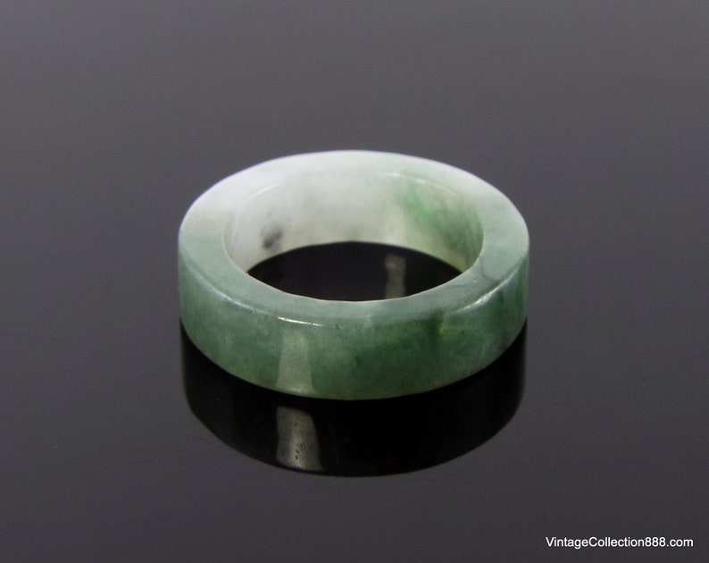 US 8 Untreated Jade Ring Green and White Natural Jadeite Jade Ring with straight cut Certified Jadeite Jade Ring Grade A Green JADE RING