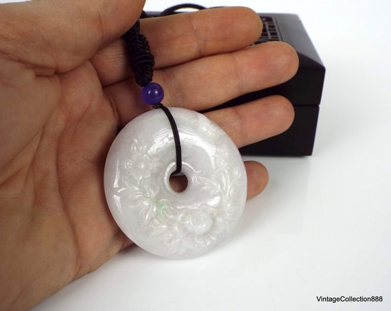 White Jade Disc Pendant 2"-5.2cm with Flowers and… - image 8