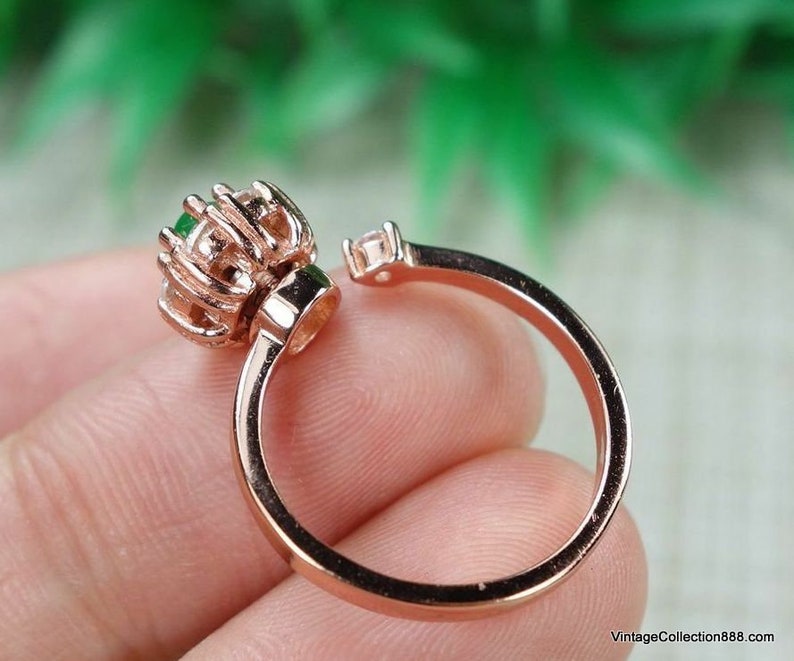 Translucent green Jadeite Jade ring certified with rhinestones adjustable jade ring US 7-8 Translucent Icy apple Green Jade Ring