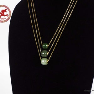 Natural green Jade and 18K gold pendants with 925 gold-plated silver chain. Minimalist Jade barrel bead with sterling silver necklace. image 6