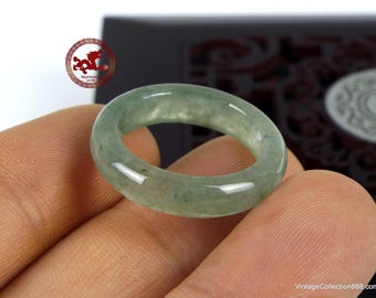 Authentischer Jade-Ring, Größe US 7,75–17,8 mm, natürlicher Jadeit-Jade-Ring, hochglänzendes, durchscheinendes Eisgrün mit Zertifikat.