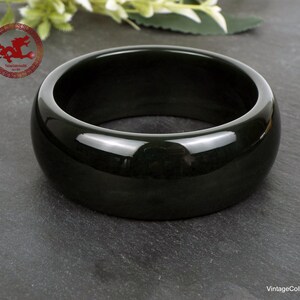 Dark Green Hetian Jade Bangle 62mm-2.44 extra wide 1, Green Black Hetian Nephrite Jade, Certified Natural Jade bangle for woman or man image 7