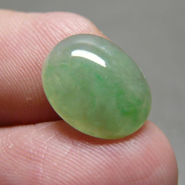 Jade cabochon 5.15 ct Light green, emerald green and white clouds. Natural Jadeite Jade "Grade A" Untreated -J5242