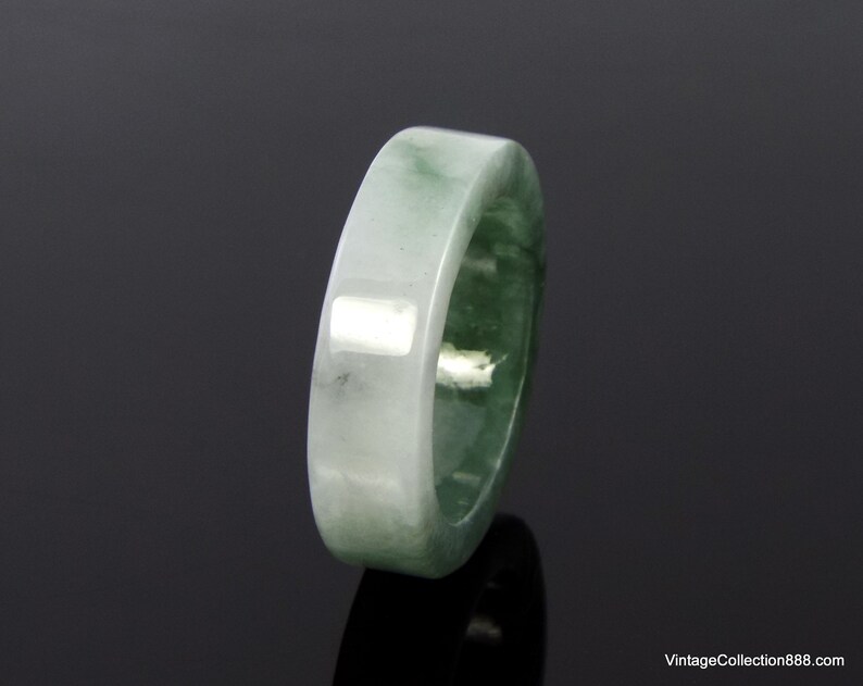 US 8 Untreated Jade Ring Green and White Natural Jadeite Jade Ring with straight cut Certified Jadeite Jade Ring Grade A Green JADE RING