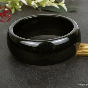 Dark Green Hetian Jade Bangle 62mm-2.44 extra wide 1, Green Black Hetian Nephrite Jade, Certified Natural Jade bangle for woman or man image 5