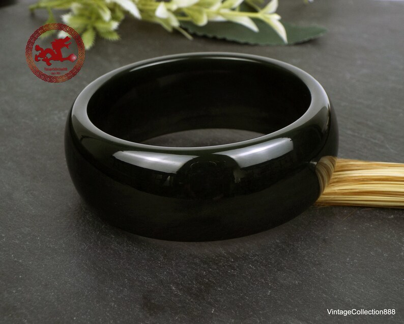 Dark Green Hetian Jade Bangle 62mm-2.44 extra wide 1, Green Black Hetian Nephrite Jade, Certified Natural Jade bangle for woman or man image 5