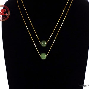 Natural green Jade and 18K gold pendants with 925 gold-plated silver chain. Minimalist Jade barrel bead with sterling silver necklace. image 9