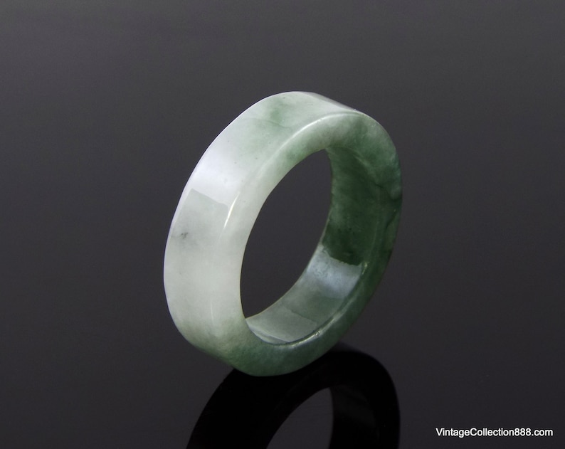 US 8 Untreated Jade Ring Green and White Natural Jadeite Jade Ring with straight cut Certified Jadeite Jade Ring Grade A Green JADE RING