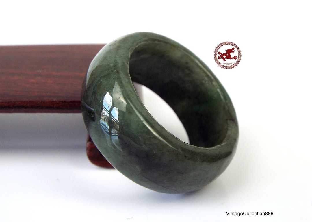 Natural Dark Green Jadeite Jade Ring US 10.25 20mm, Certified Jadeite Jade Ring. Jade Ring for