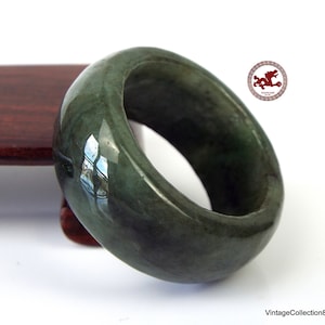 Natural Dark Green Jadeite Jade Ring US 10.25 -20mm, Certified Jadeite Jade ring. Jade ring for men
