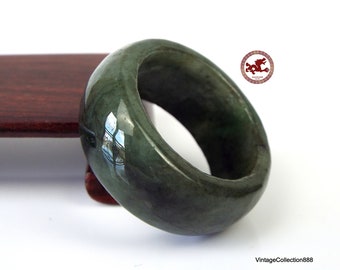 Natural Dark Green Jadeite Jade Ring US 10.25 -20mm, Certified Jadeite Jade ring. Jade ring for men