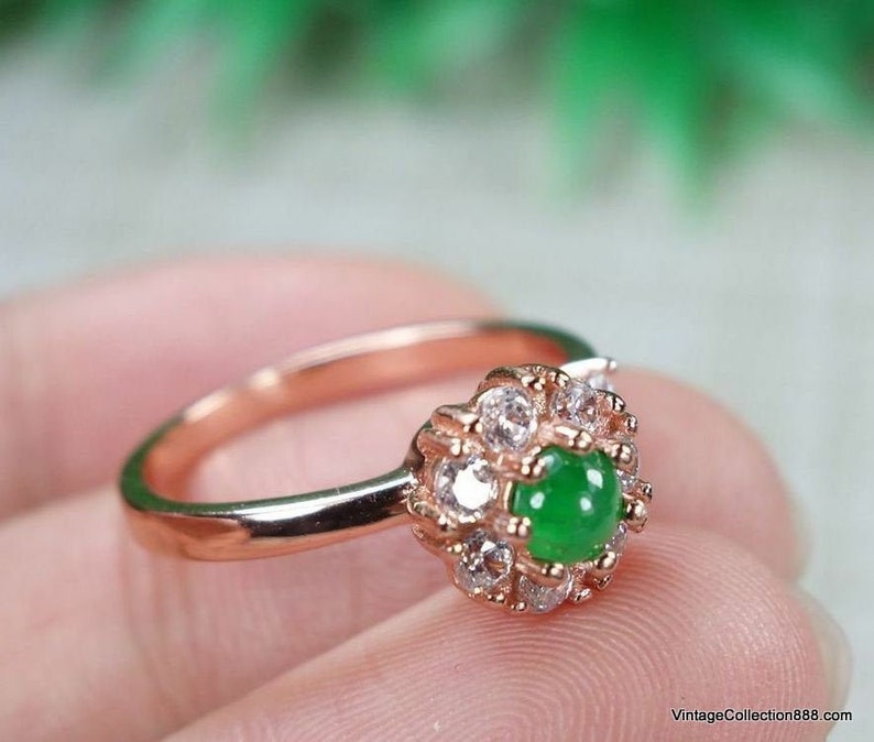 Translucent green Jadeite Jade ring certified with rhinestones adjustable jade ring US 7-8 Translucent Icy apple Green Jade Ring