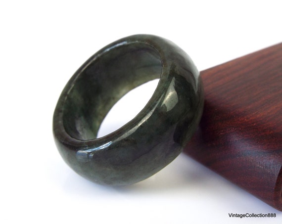Natural Dark Green Jadeite Jade Ring US 10.25 -20… - image 2
