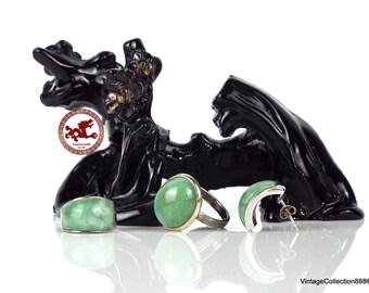 Ring & Earrings set of green Jade and Silver 925, green Jadeite variety stone Natural, Jade ring Size US7.75 - ES16- FR56- UK Q- DE18 18mm