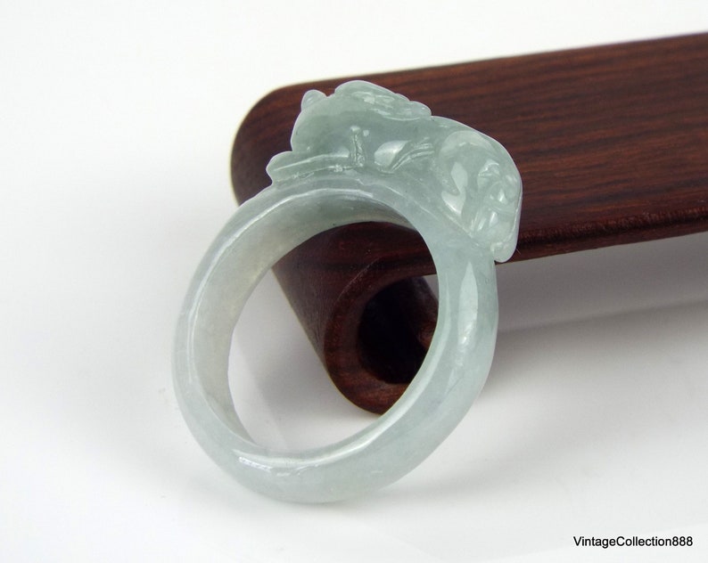 Pixiu Jade wide ring for women Natural Jadeite Jade Ring light Green with Certificate and Pixiu carved PiXiu Jade Ring US 8.75-18.8mm